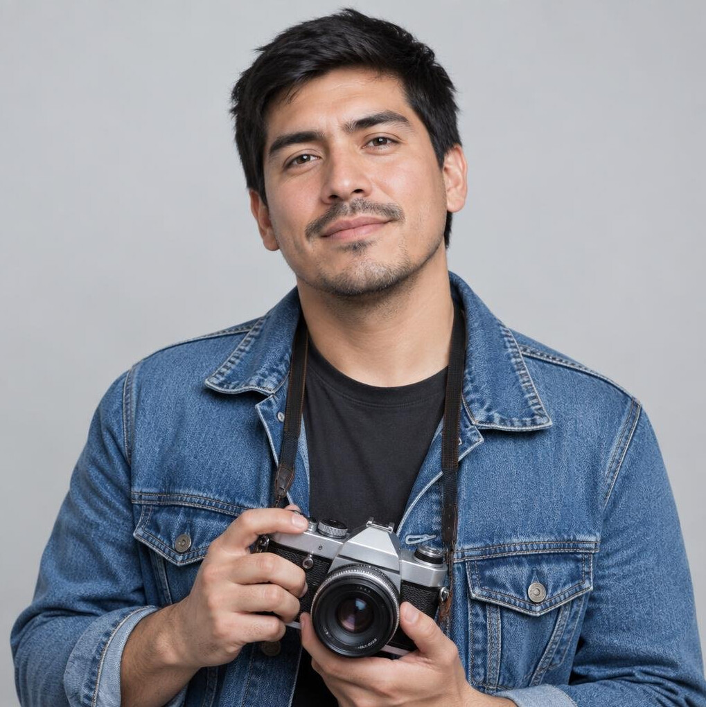 Studio portrait of a Chilean male photographer in his 30s
